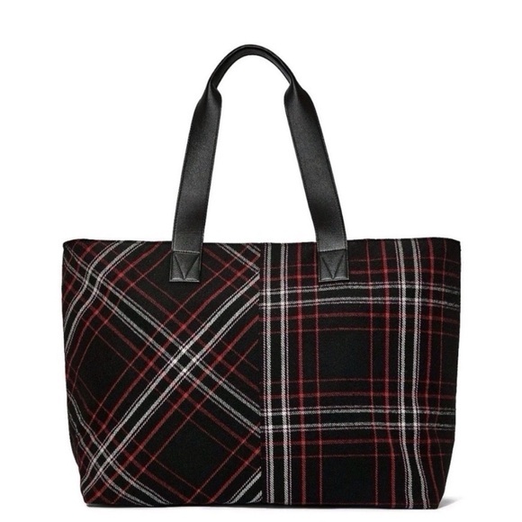 Victorias Secret Plaid Black and Red Tote Bag - Picture 2 of 4